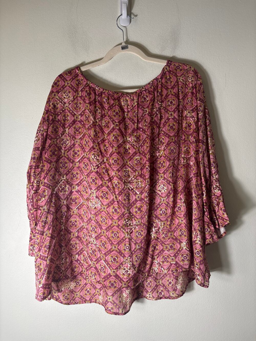 Clara The Label Pink and Gold Accented Blouse Sz S